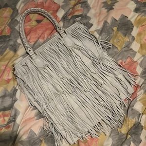 H&M light grey tassel fringe purse. H&M bag. Crossbody bag.